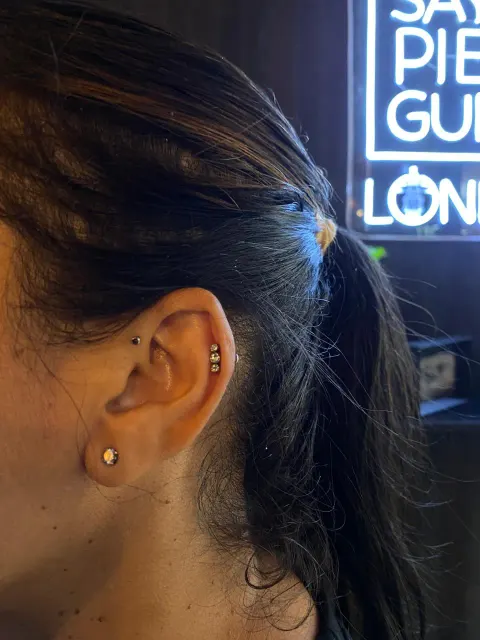 Double flat piercing, by Chandre Louw